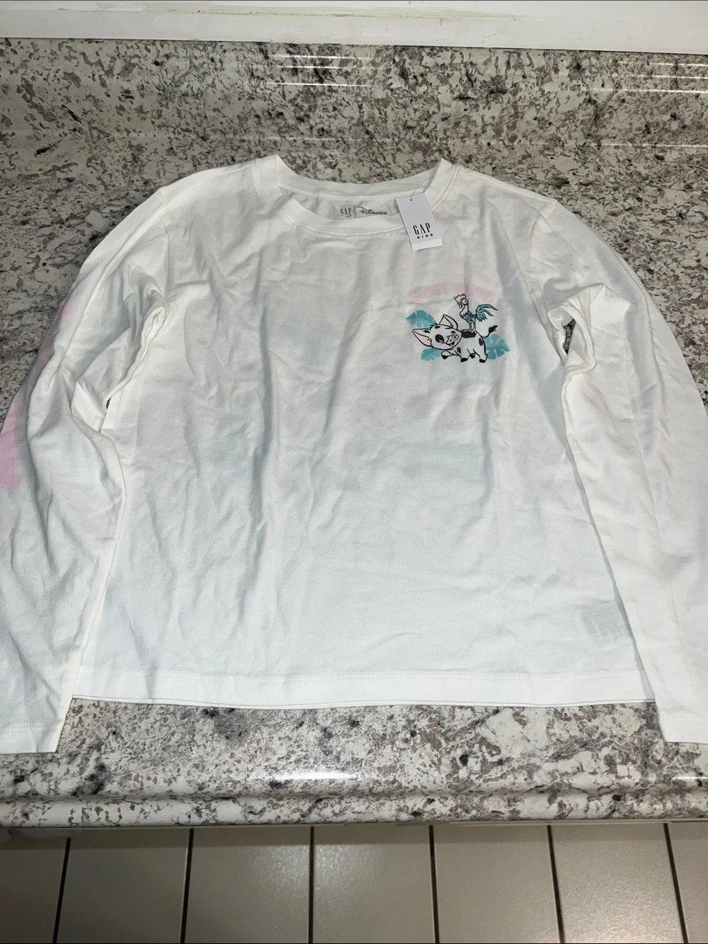 GAP White Long-Sleeve Tee with Colorful Moana Graphic